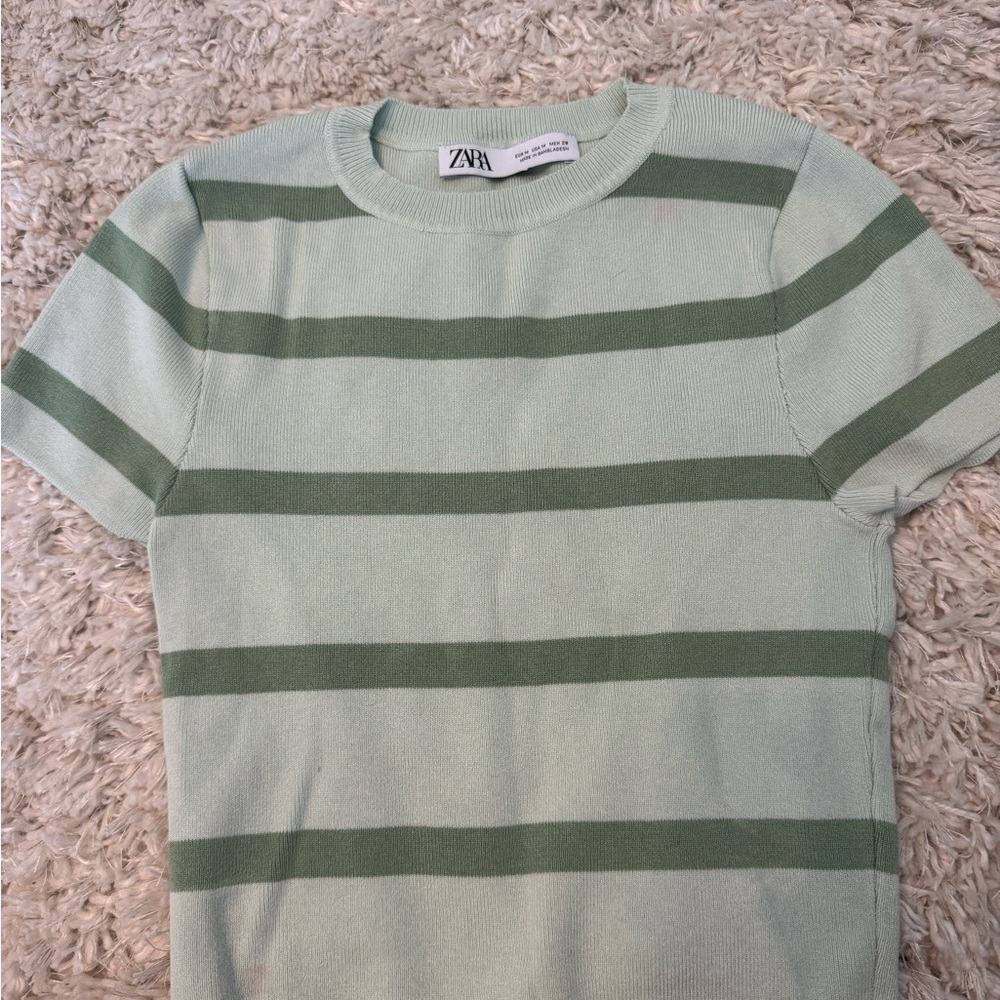 Zara Mint and Olive Striped Tee
